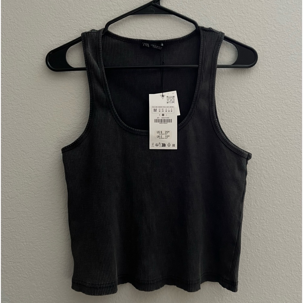 Zara Ribbed Washed Effect Crop Top